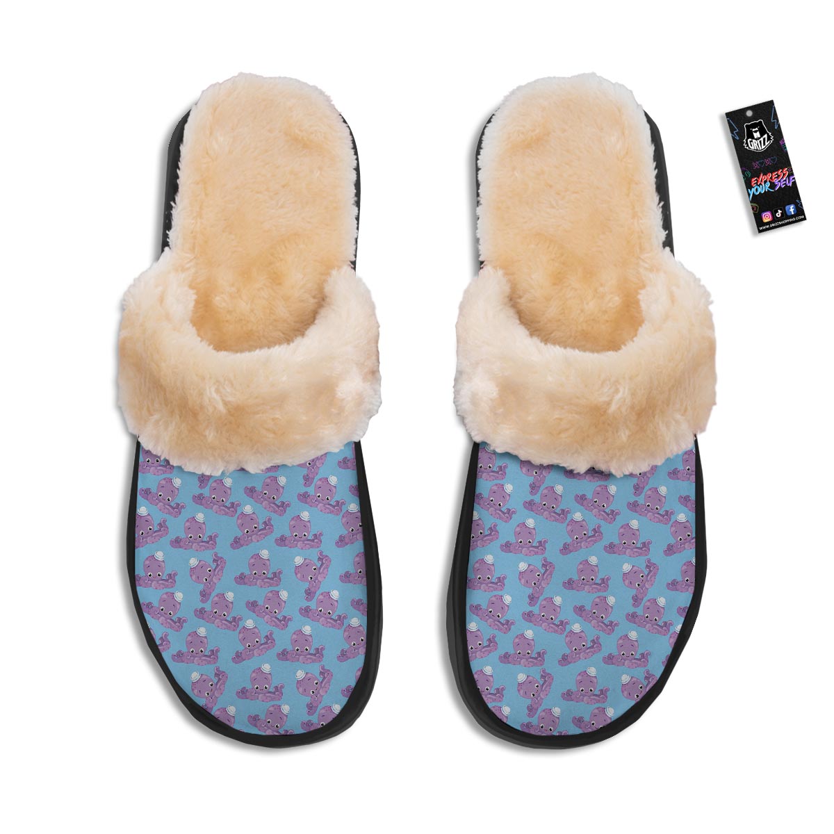 Octopus Teal And Purple Print Pattern Slippers-grizzshop