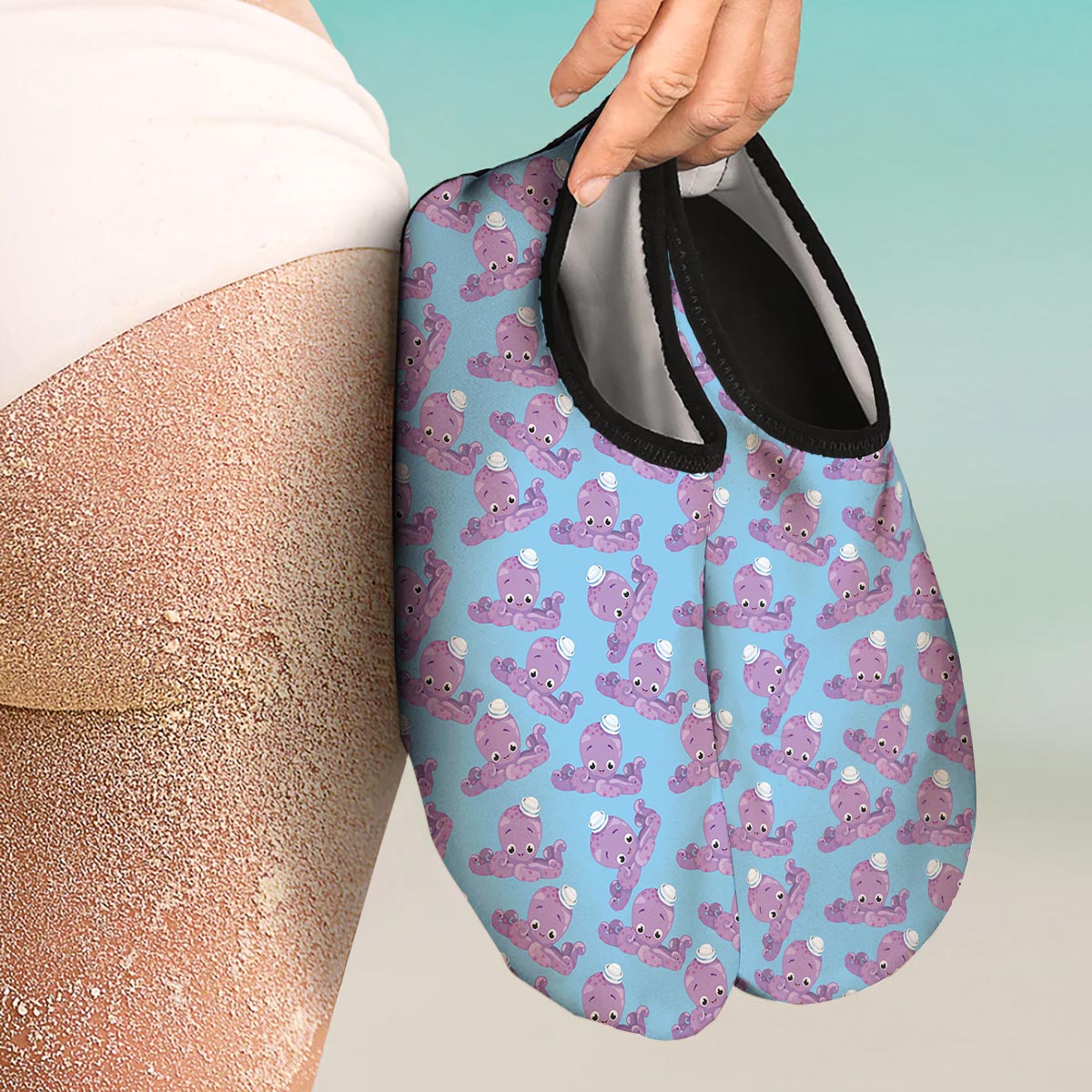 Octopus Teal And Purple Print Pattern Water Shoes-grizzshop