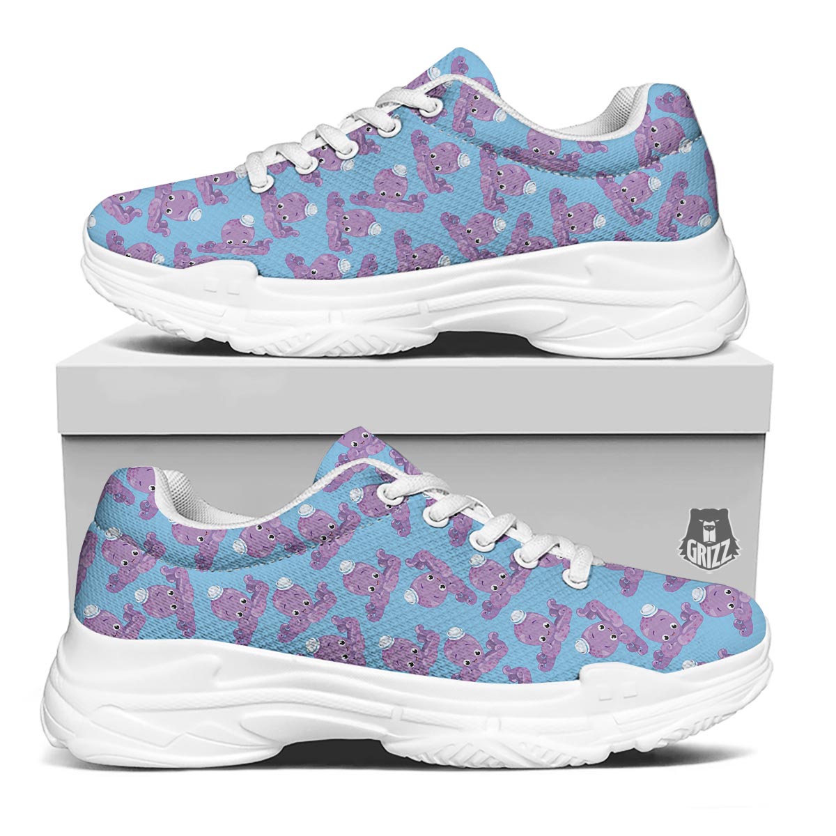 Octopus Teal And Purple Print Pattern White Chunky Shoes-grizzshop
