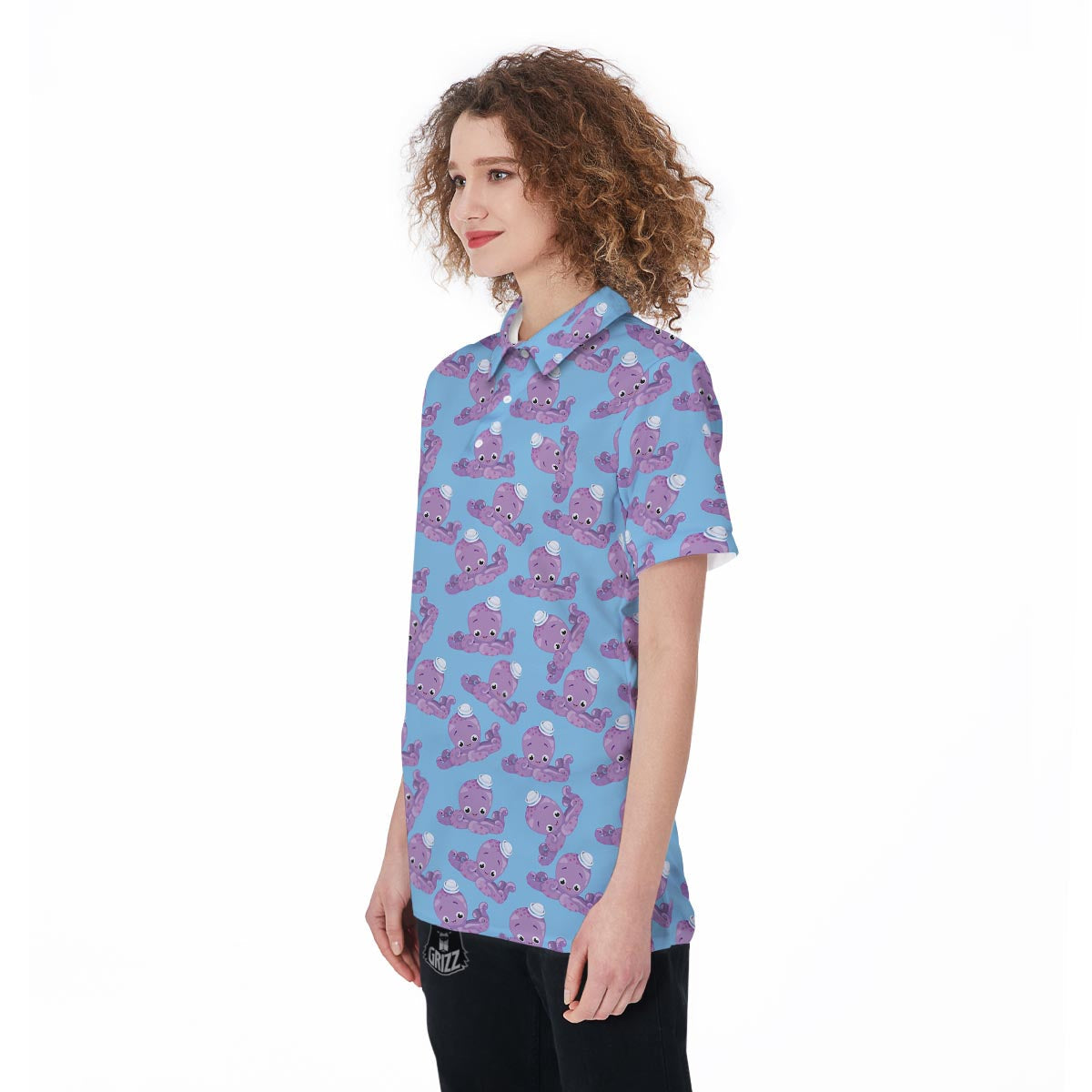 Octopus Teal And Purple Print Pattern Women's Golf Shirts-grizzshop