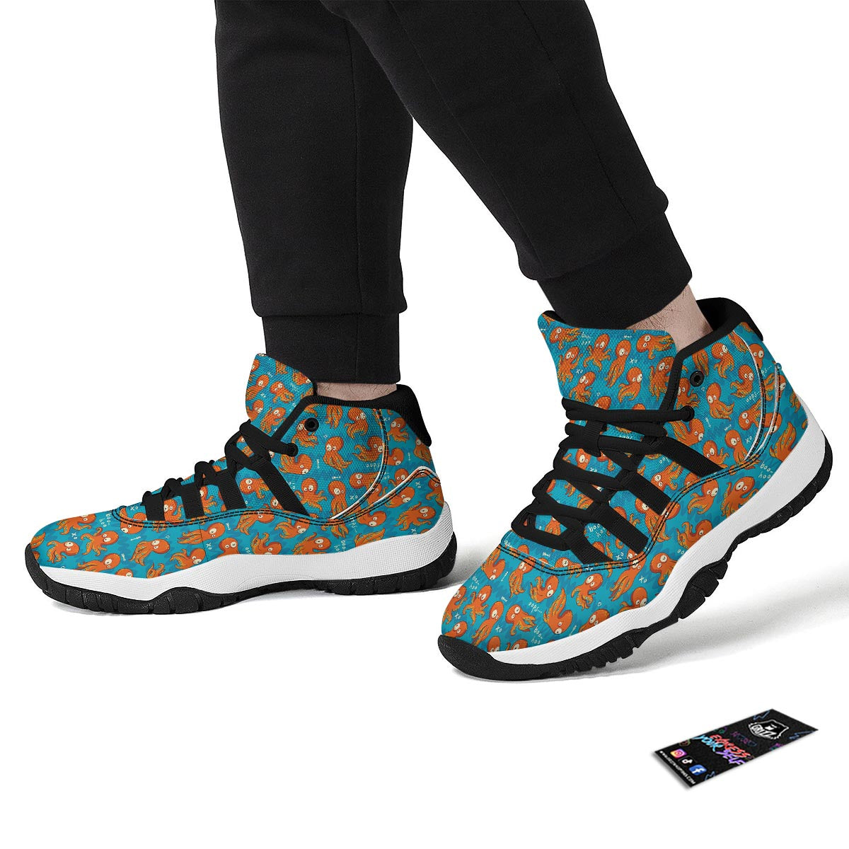 Octopus Tentacle Squid Pattern Print Black Bball Shoes-grizzshop