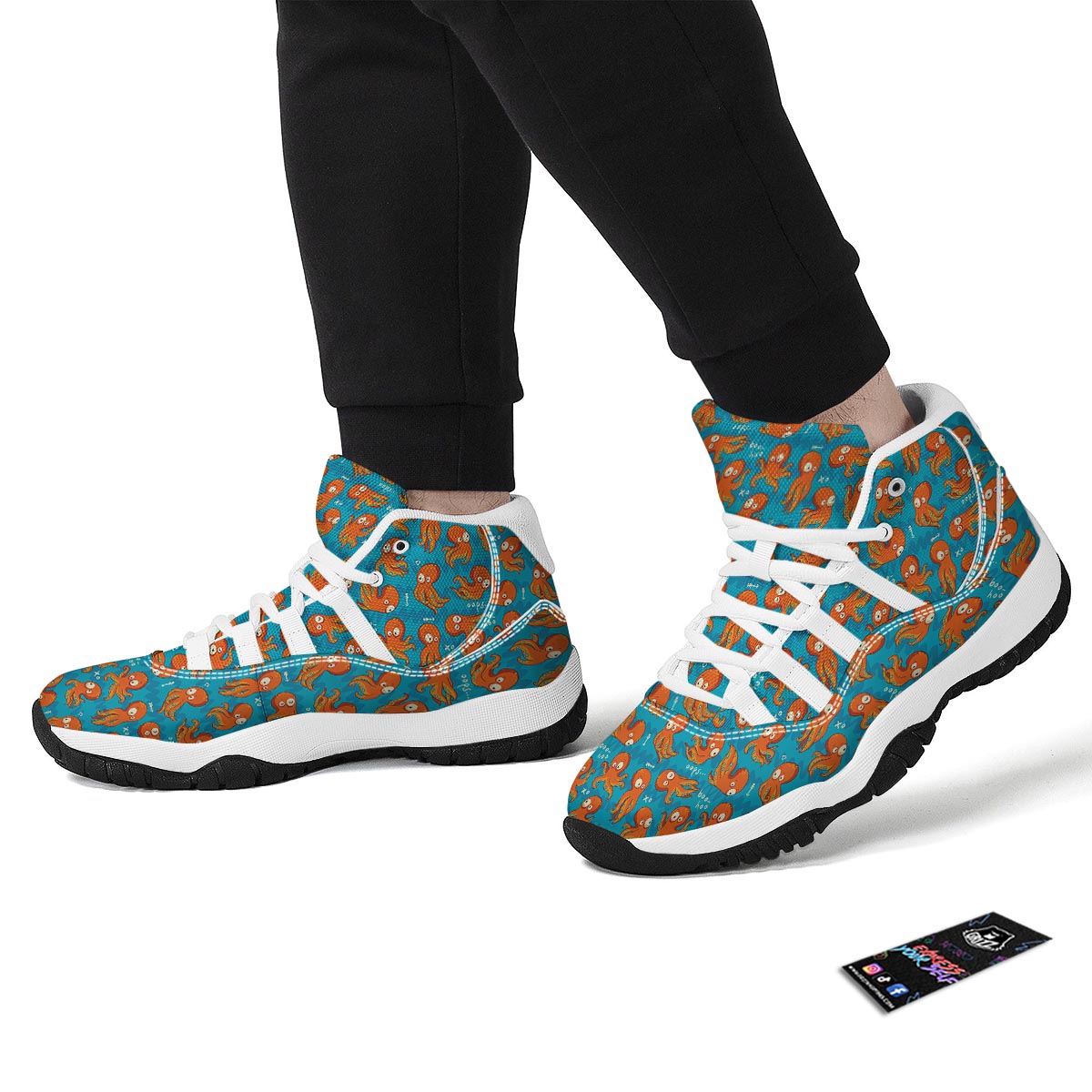 Octopus Tentacle Squid Pattern Print White Bball Shoes-grizzshop