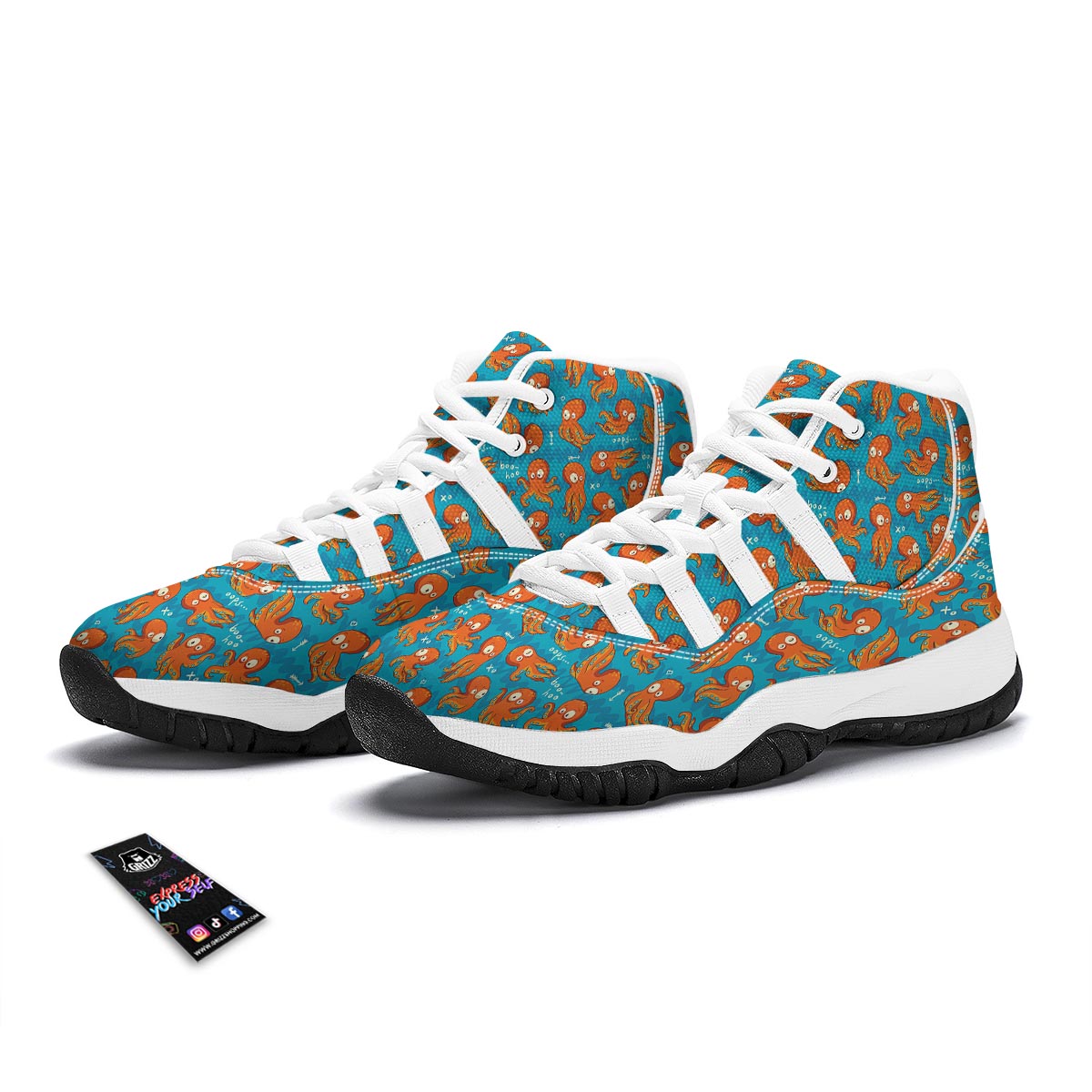 Octopus Tentacle Squid Pattern Print White Bball Shoes-grizzshop