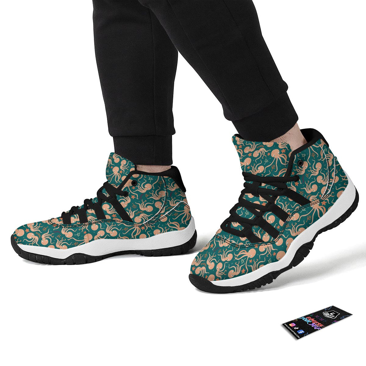 Octopus Tentacle Squid Print Pattern Black Bball Shoes-grizzshop