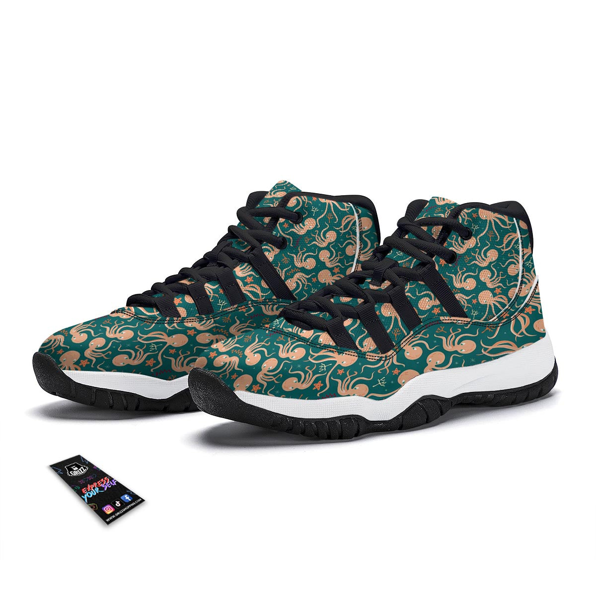 Octopus Tentacle Squid Print Pattern Black Bball Shoes-grizzshop