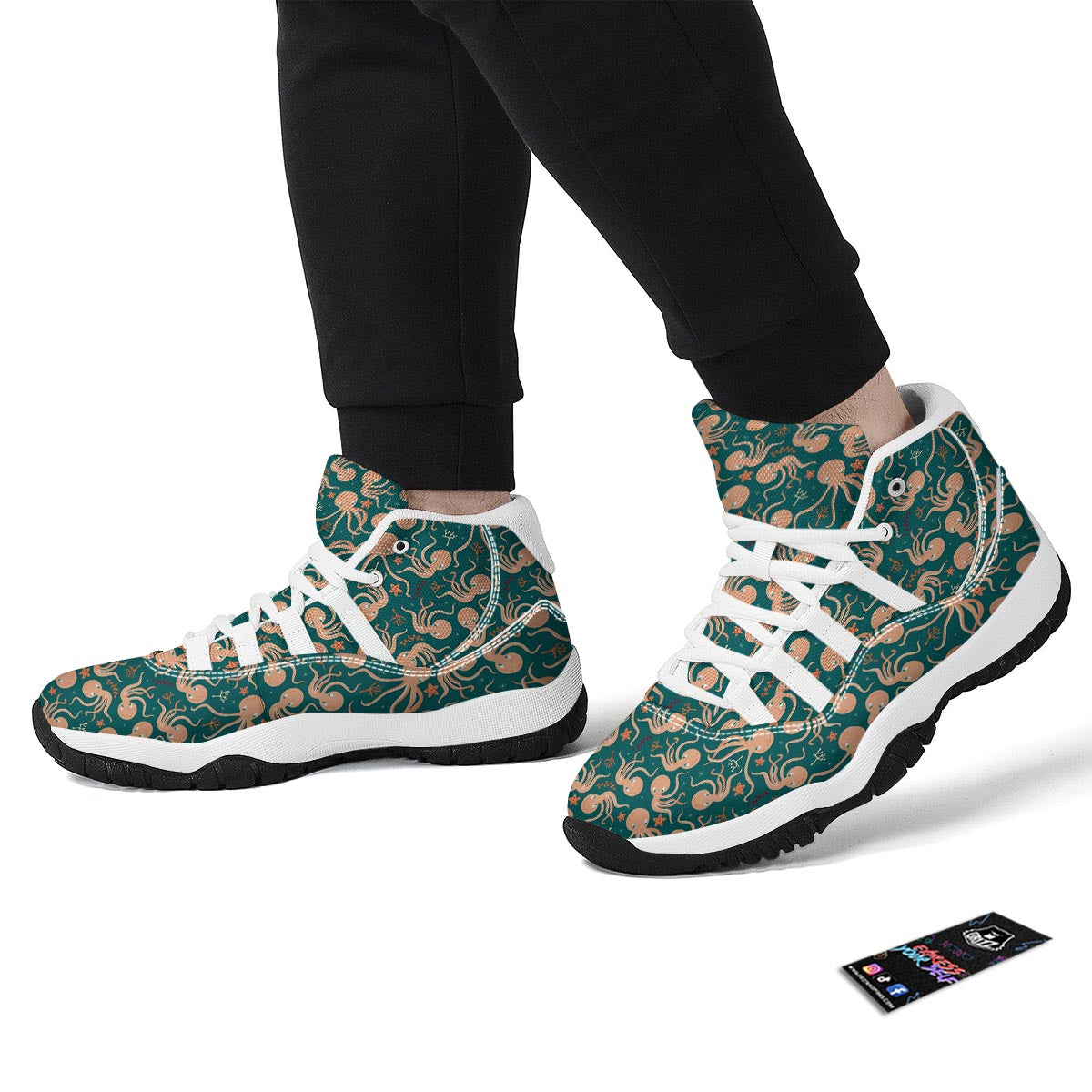Octopus Tentacle Squid Print Pattern White Bball Shoes-grizzshop