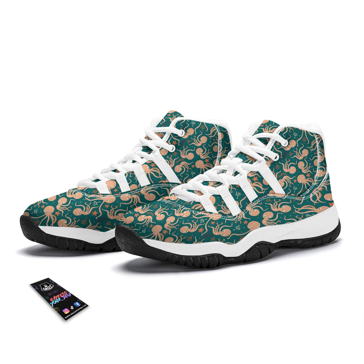 Octopus Tentacle Squid Print Pattern White Bball Shoes-grizzshop
