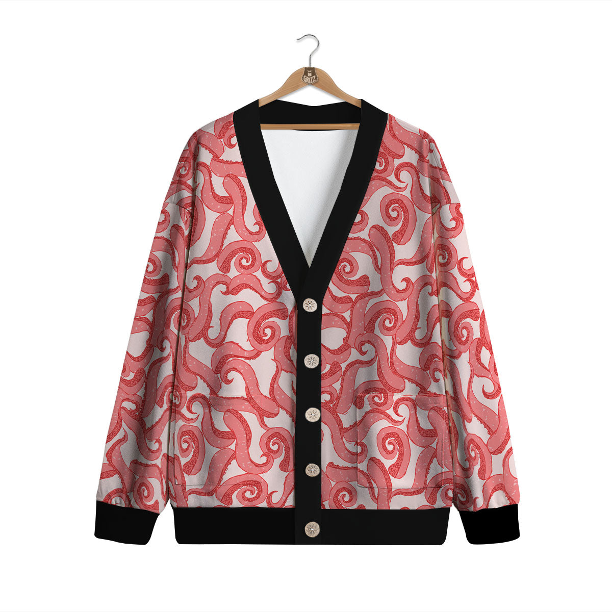 Octopus Tentacles Pink Print Pattern Cardigan-grizzshop
