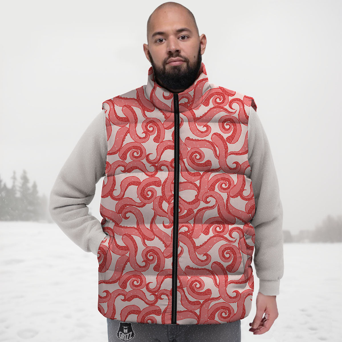 Octopus Tentacles Pink Print Pattern Down Vest