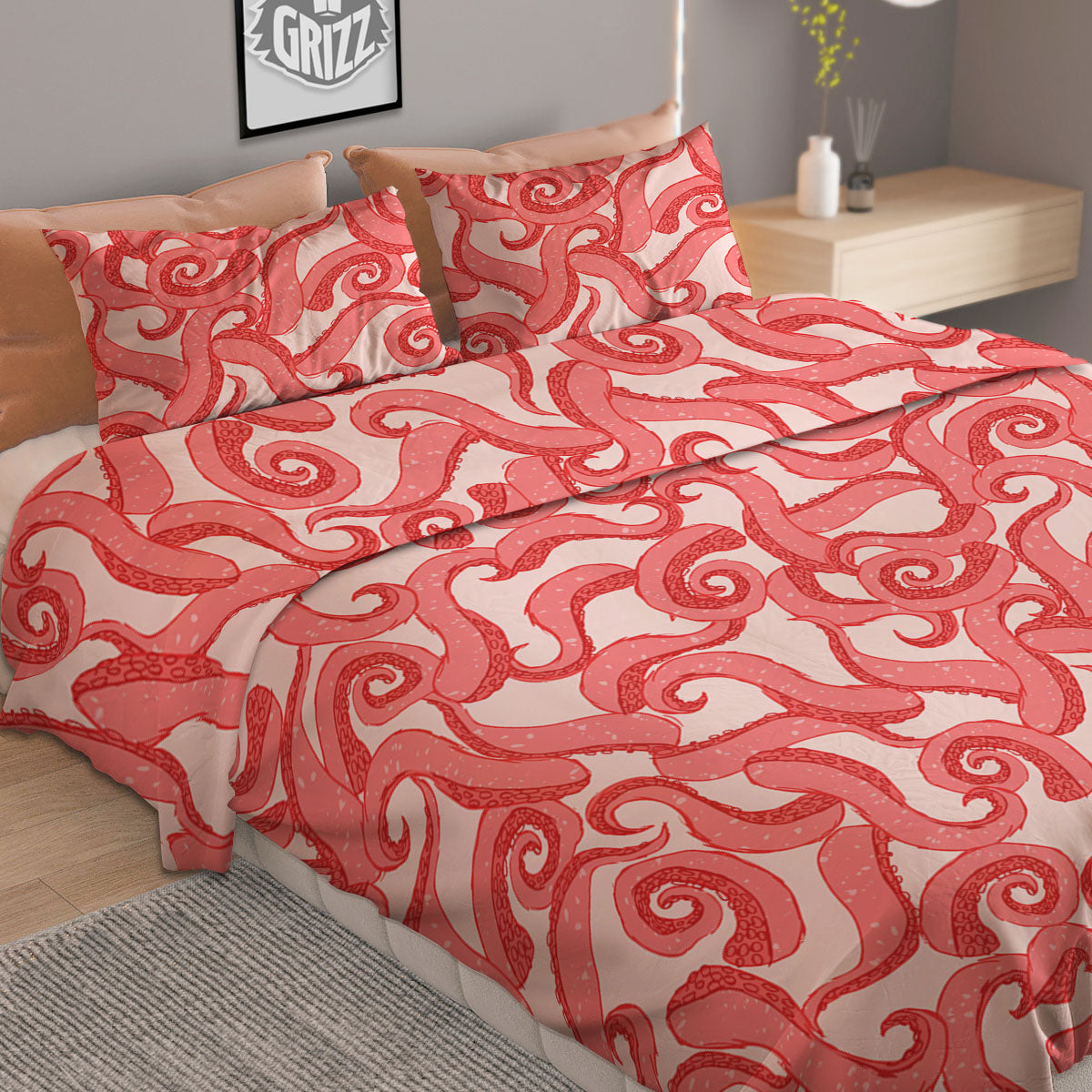Octopus Watercolor Print Pattern Duvet Cover Bedding Set