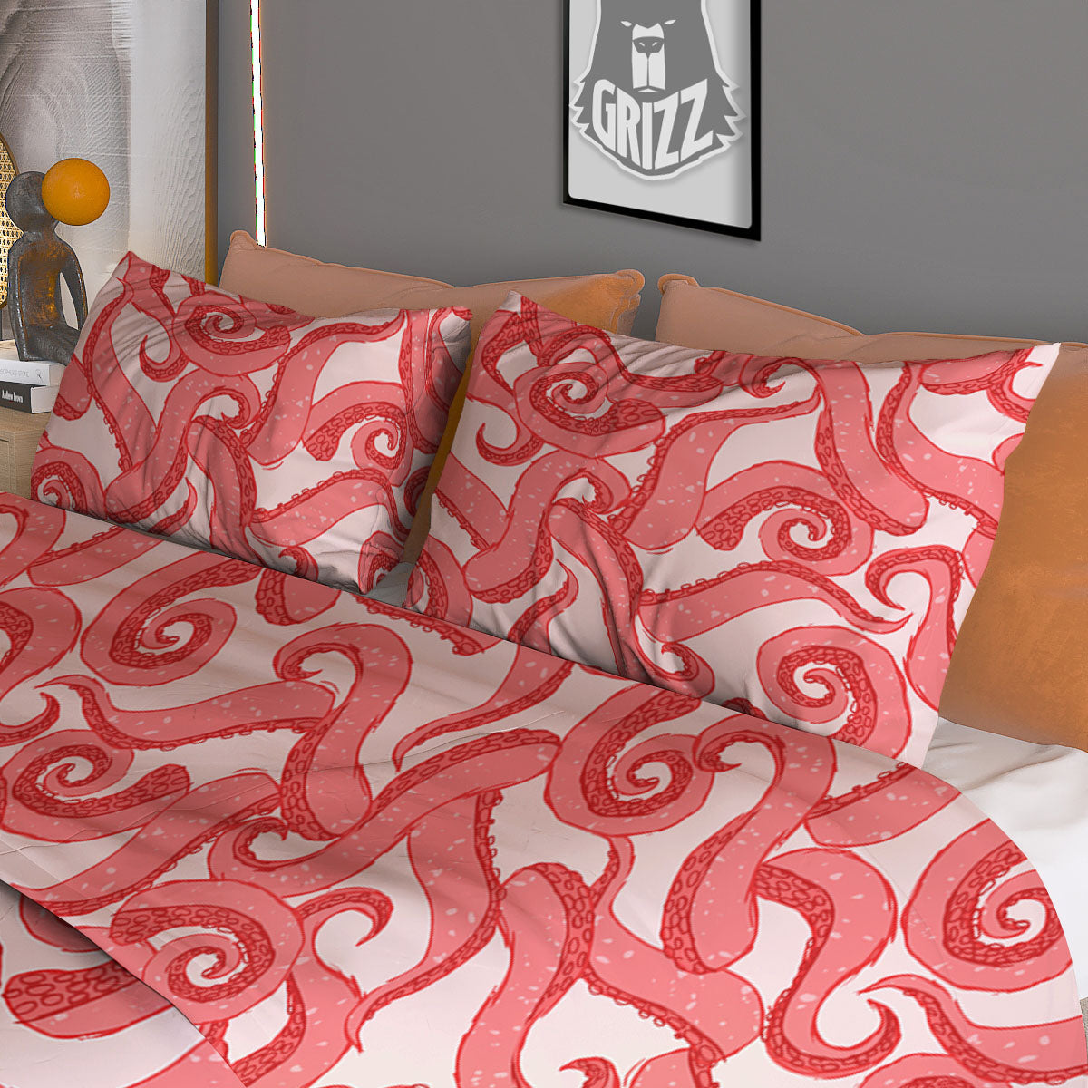 Octopus Watercolor Print Pattern Duvet Cover Bedding Set