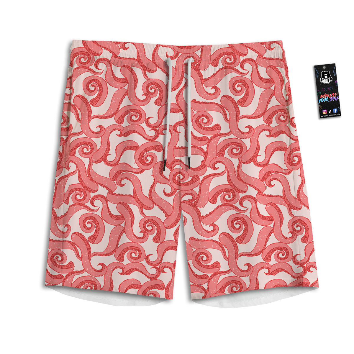 Octopus Tentacles Pink Print Pattern Men's Athletic Shorts