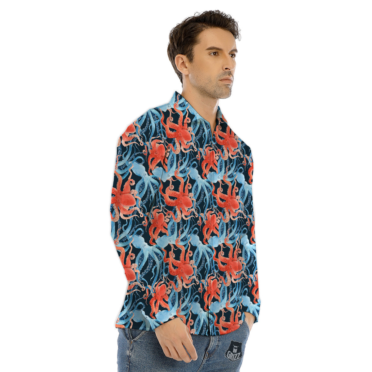 Octopus Tentacles Pink Print Pattern Men's Dress Shirts-grizzshop