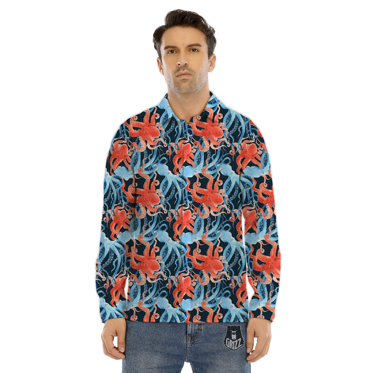Octopus Tentacles Pink Print Pattern Men's Dress Shirts-grizzshop