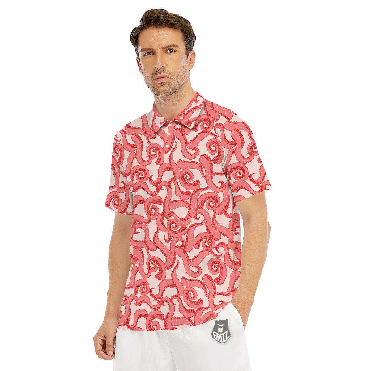 Octopus Tentacles Pink Print Pattern Men's Golf Shirts-grizzshop