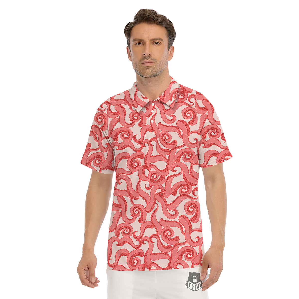 Octopus Tentacles Pink Print Pattern Men's Golf Shirts-grizzshop