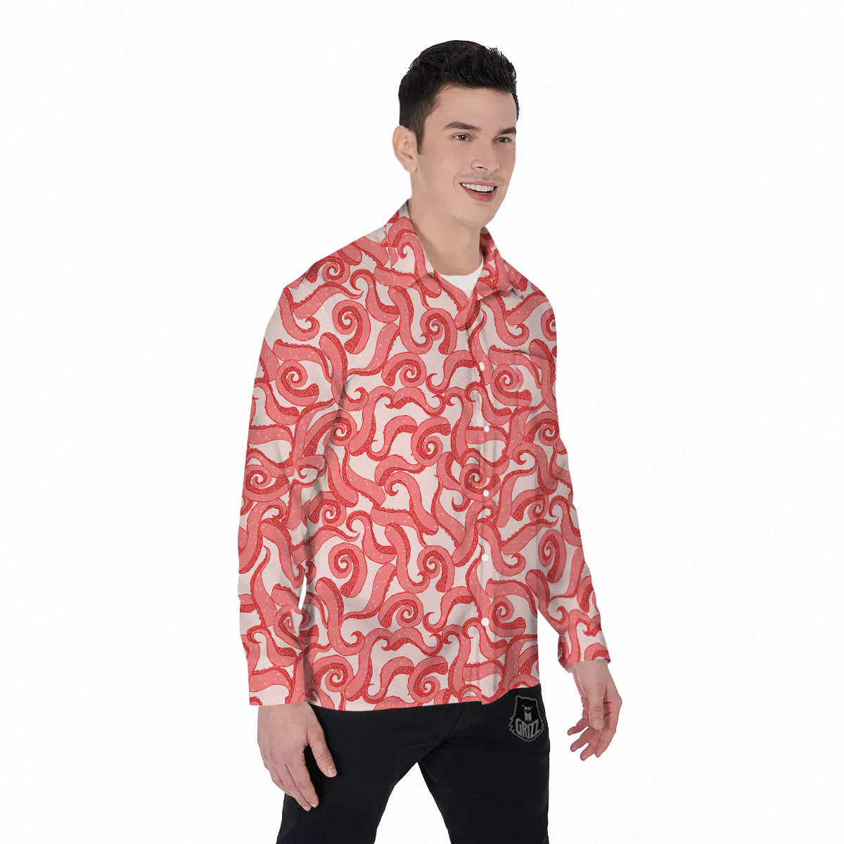 Octopus Tentacles Pink Print Pattern Men's Long Sleeve Shirts-grizzshop