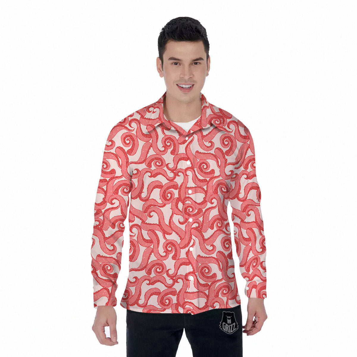 Octopus Tentacles Pink Print Pattern Men's Long Sleeve Shirts-grizzshop