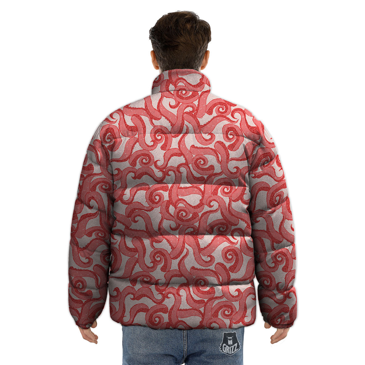 Octopus Tentacles Pink Print Pattern Puffer Jacket-grizzshop