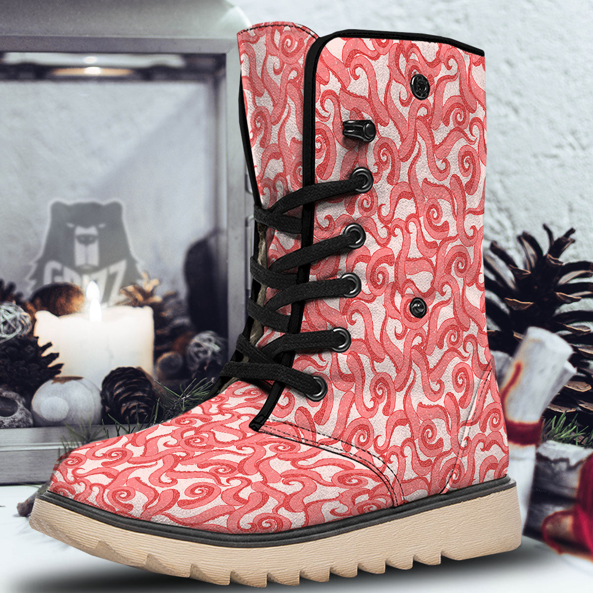 Octopus Tentacles Pink Print Pattern Snow Boots-grizzshop
