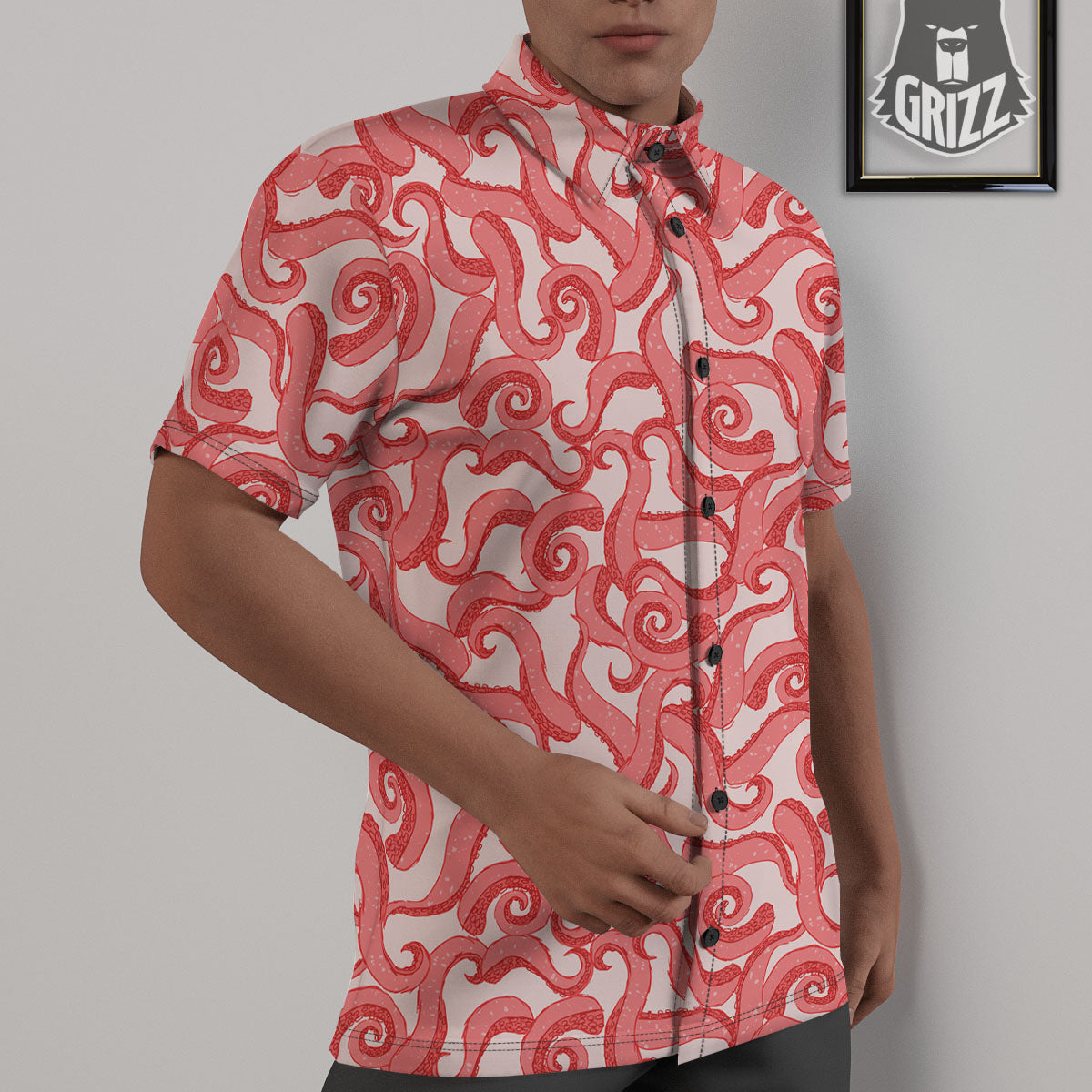 Octopus Tentacles Pink Print Pattern Untucked Shirts-grizzshop