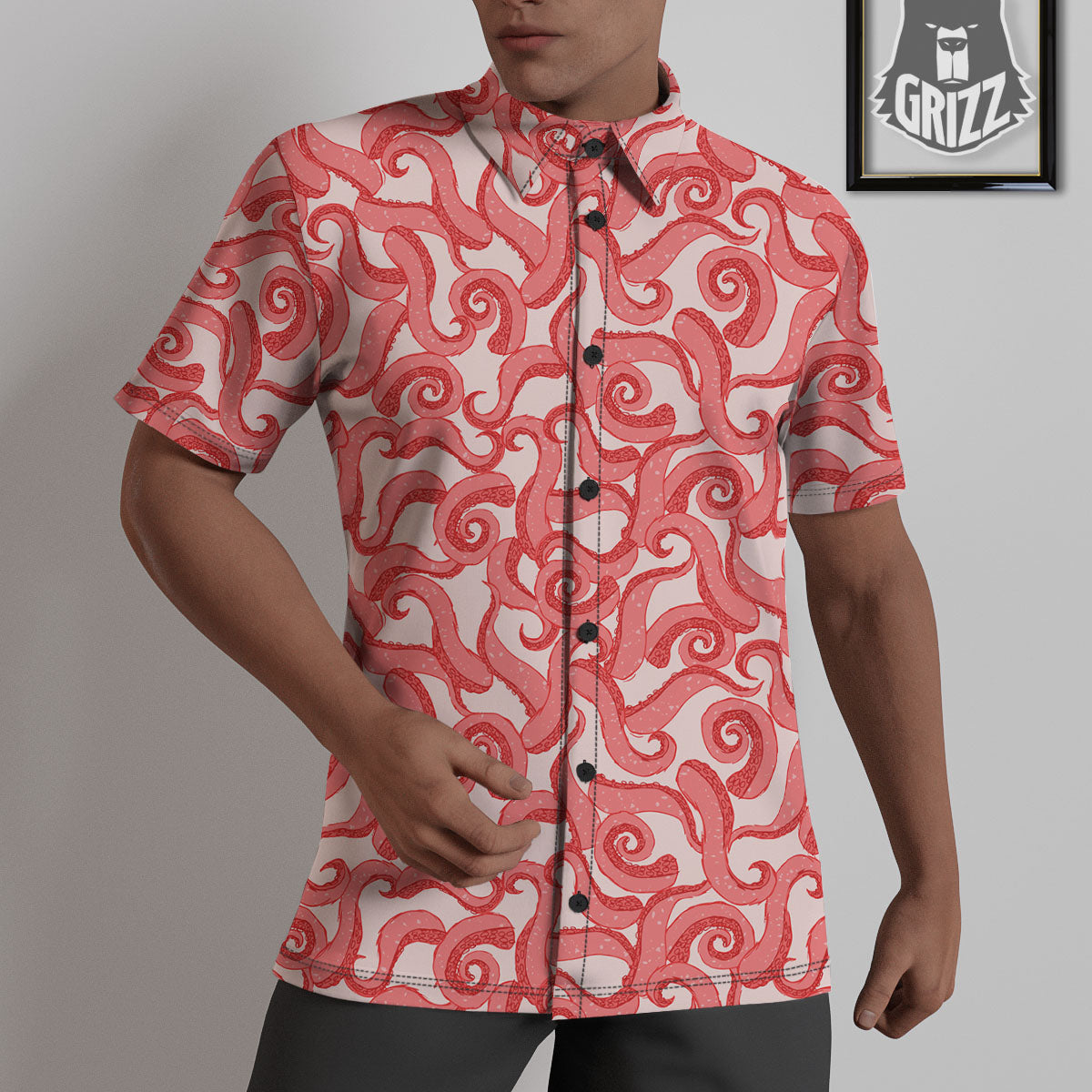 Octopus Tentacles Pink Print Pattern Untucked Shirts-grizzshop
