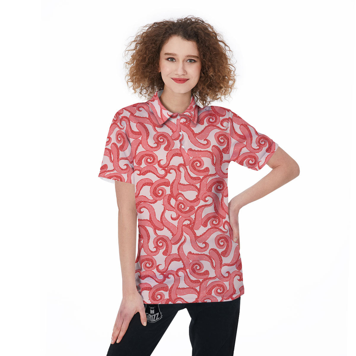 Octopus Tentacles Pink Print Pattern Women's Golf Shirts-grizzshop
