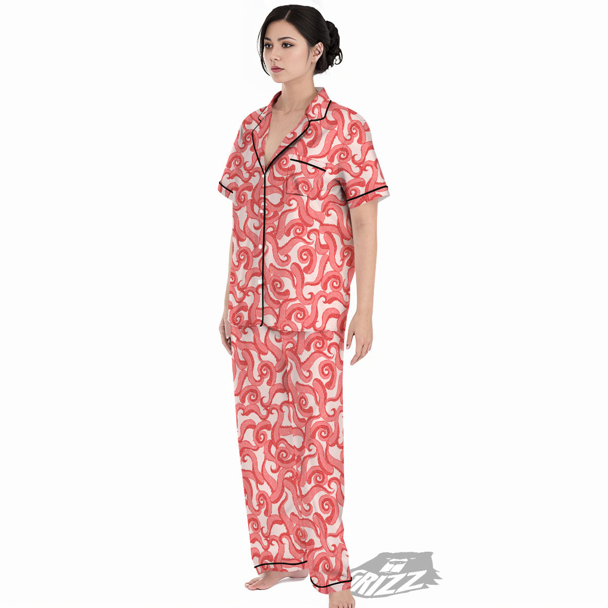Octopus Tentacles Pink Print Pattern Women's Pajamas Set-grizzshop