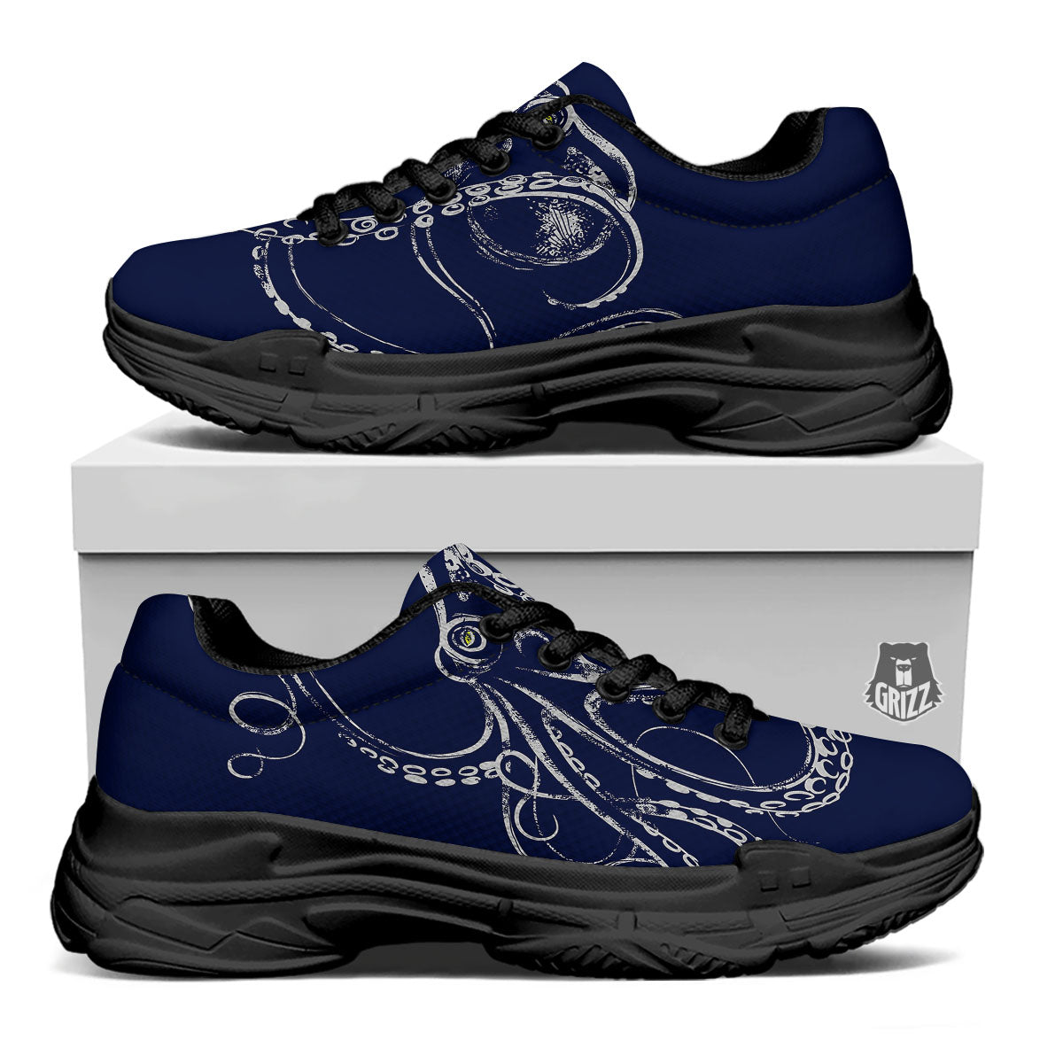 Octopus Tentacles Print Black Chunky Shoes-grizzshop