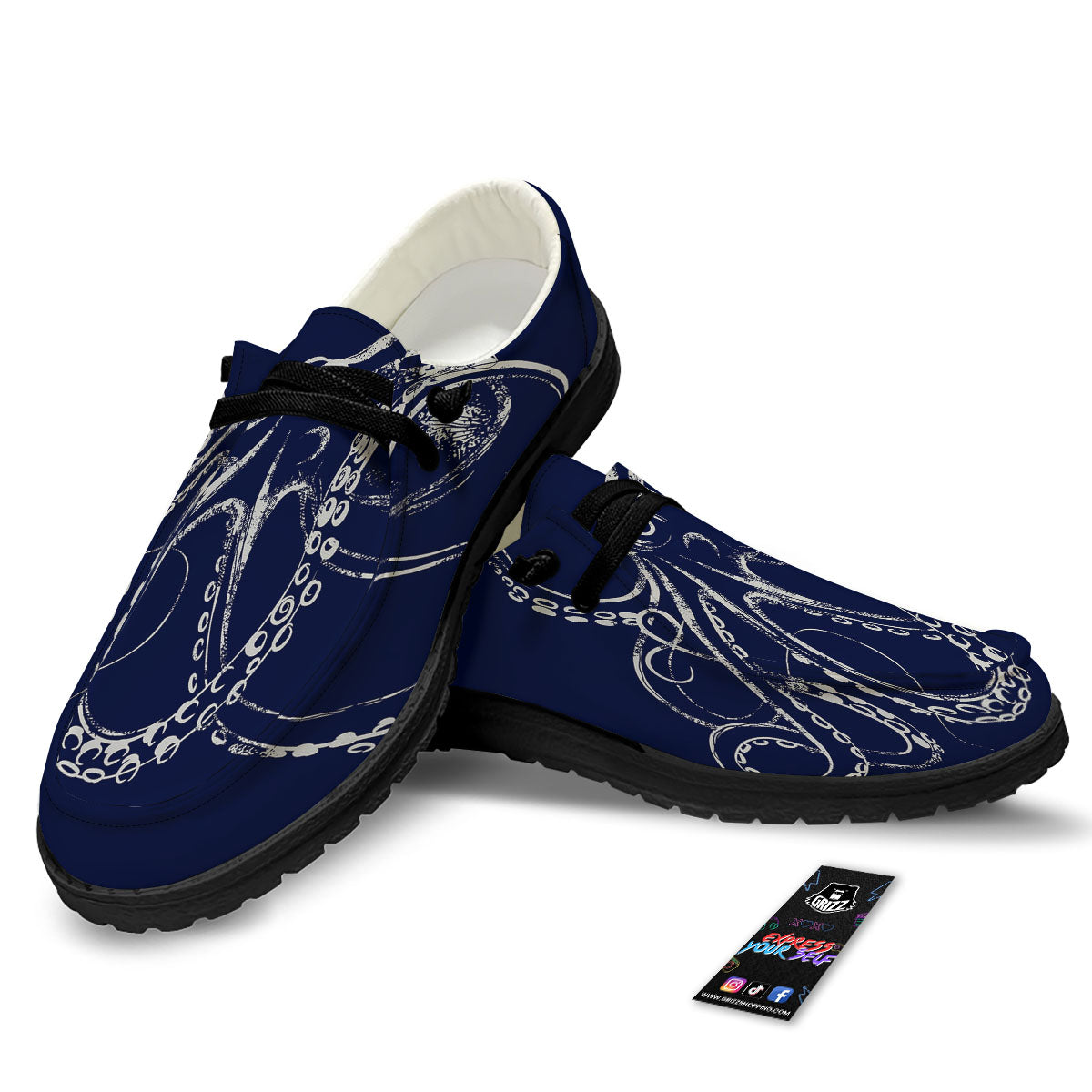 Octopus Tentacles Print Black Loafers-grizzshop