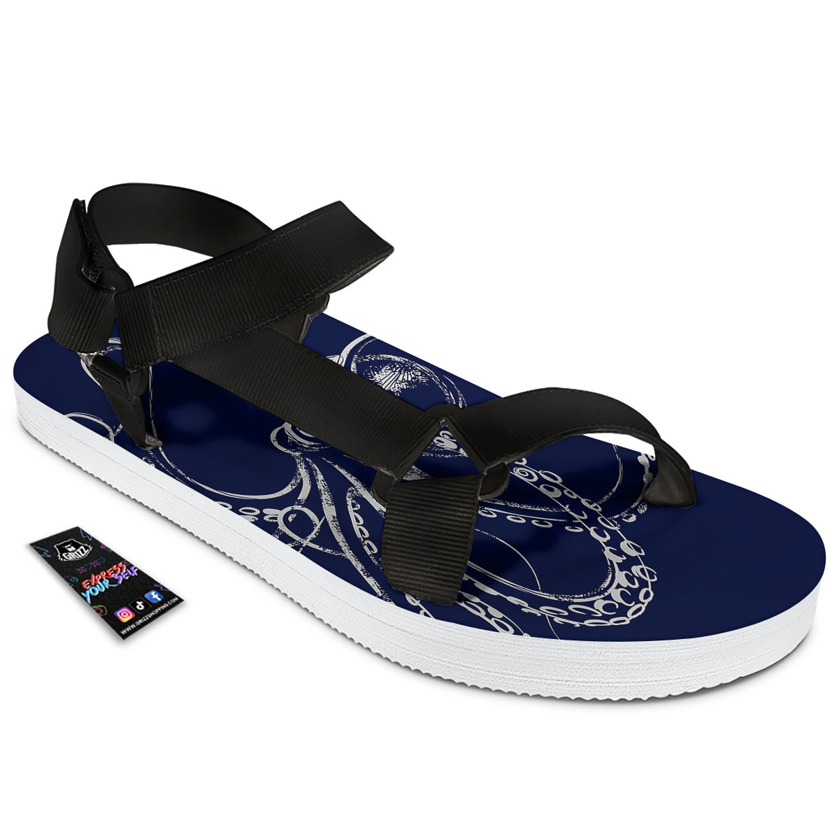 Octopus Tentacles Print Black Open Toe Sandals-grizzshop