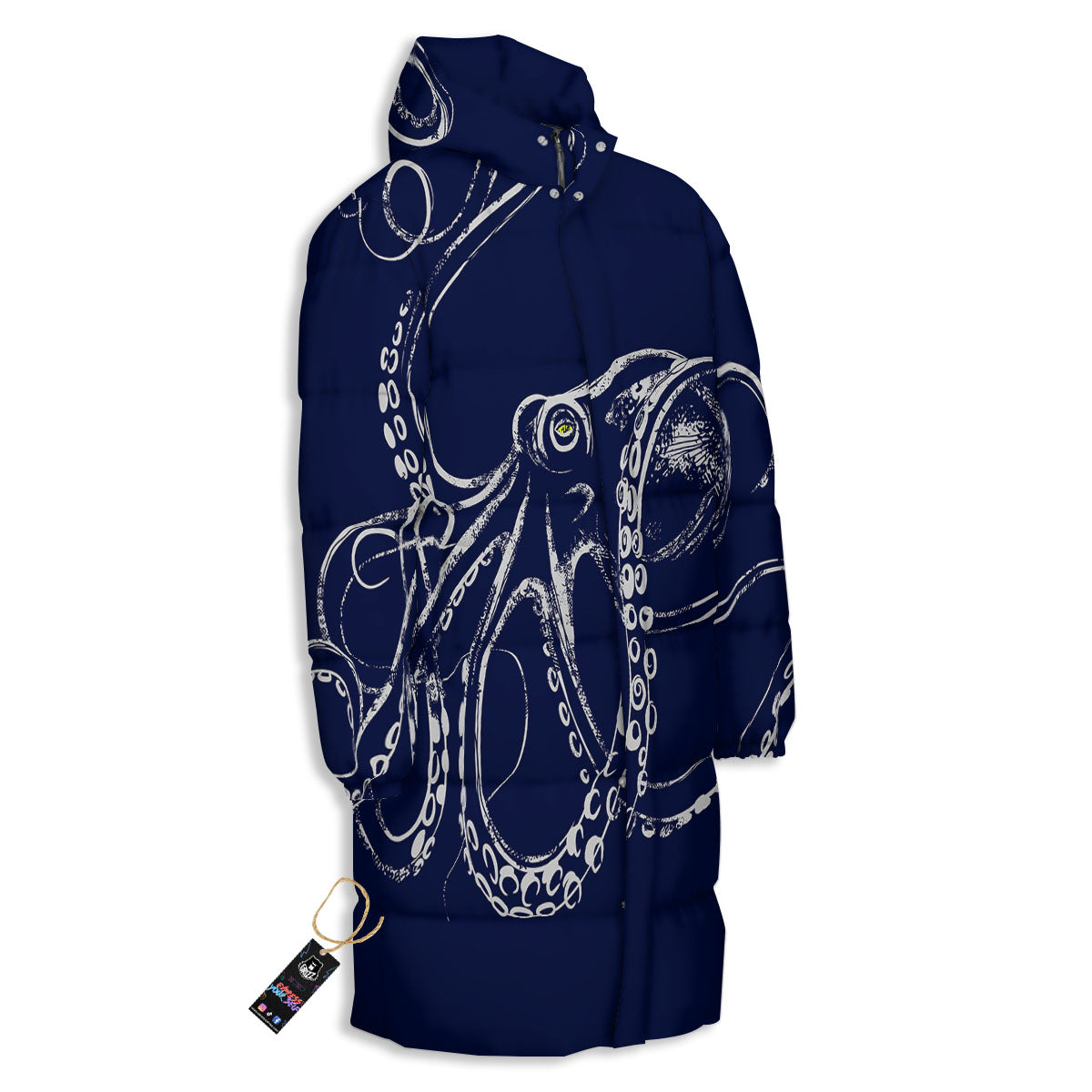 Octopus Tentacles Print Long Down Jacket-grizzshop