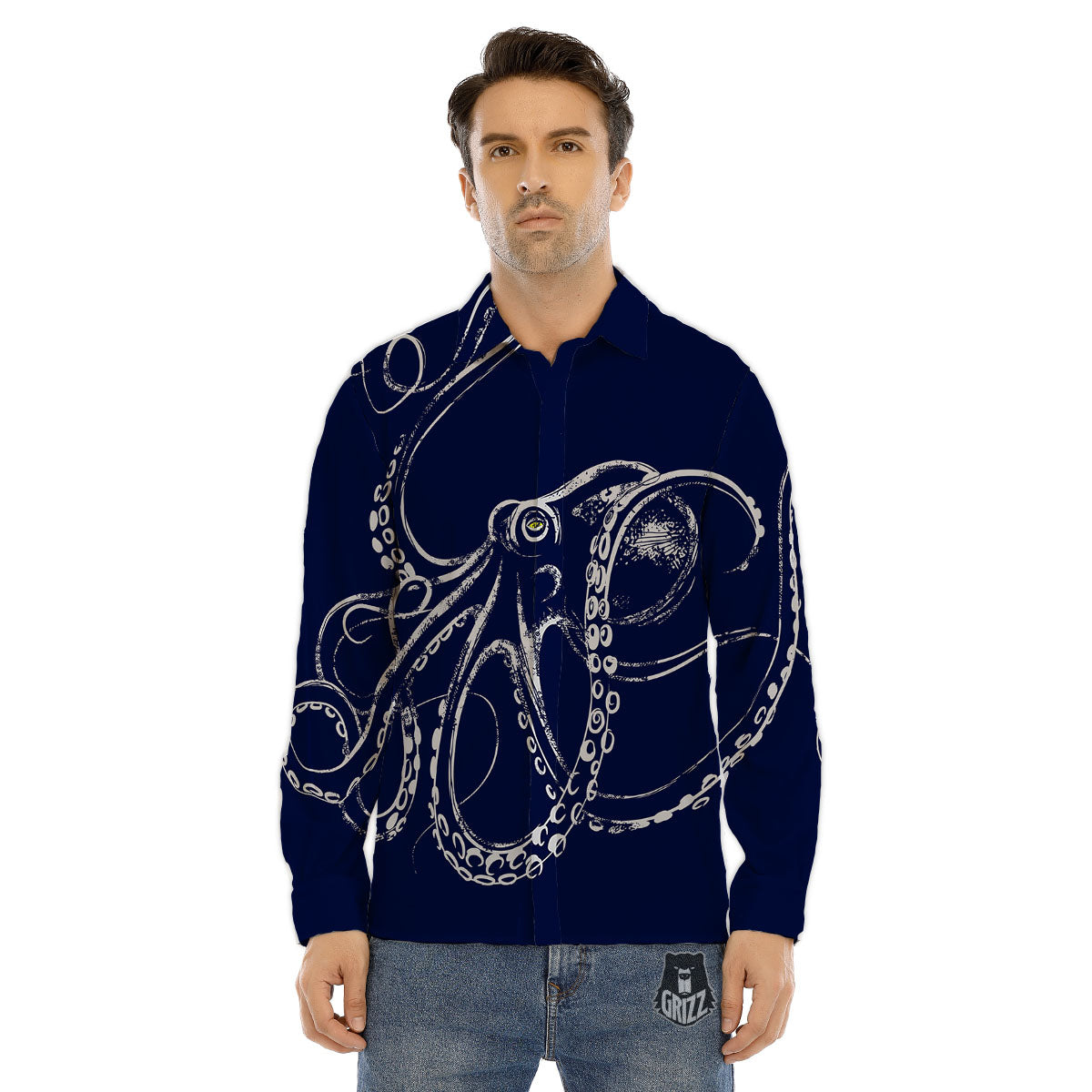 Octopus Tentacles Print Men's Dress Shirts-grizzshop