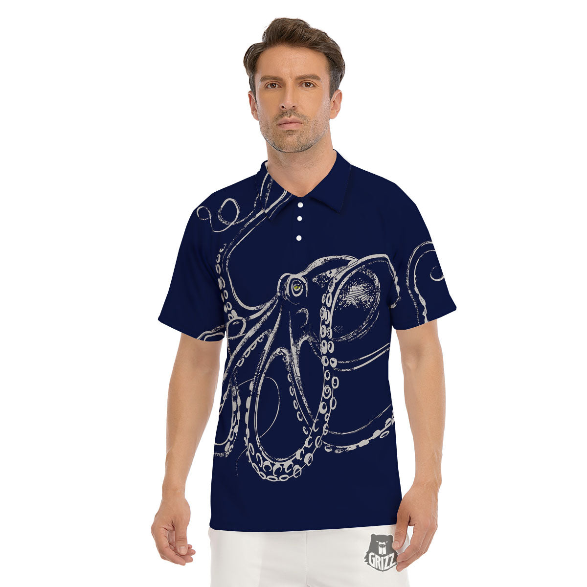 Octopus Tentacles Print Men's Golf Shirts-grizzshop