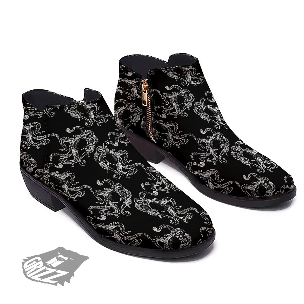 Octopus Tentacles Print Pattern Ankle Boots-grizzshop