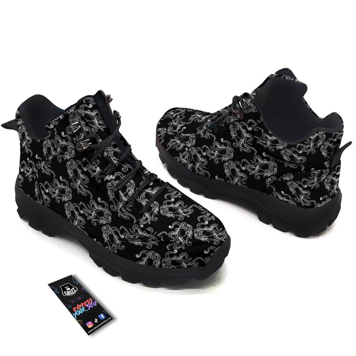 Octopus Tentacles Print Pattern Hiking Shoes-grizzshop
