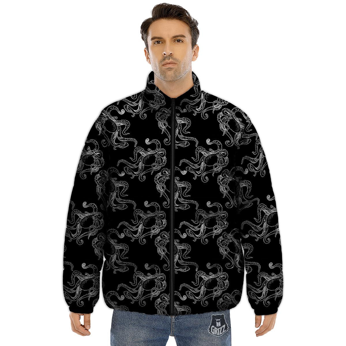 Octopus Tentacles Print Pattern Puffer Jacket-grizzshop