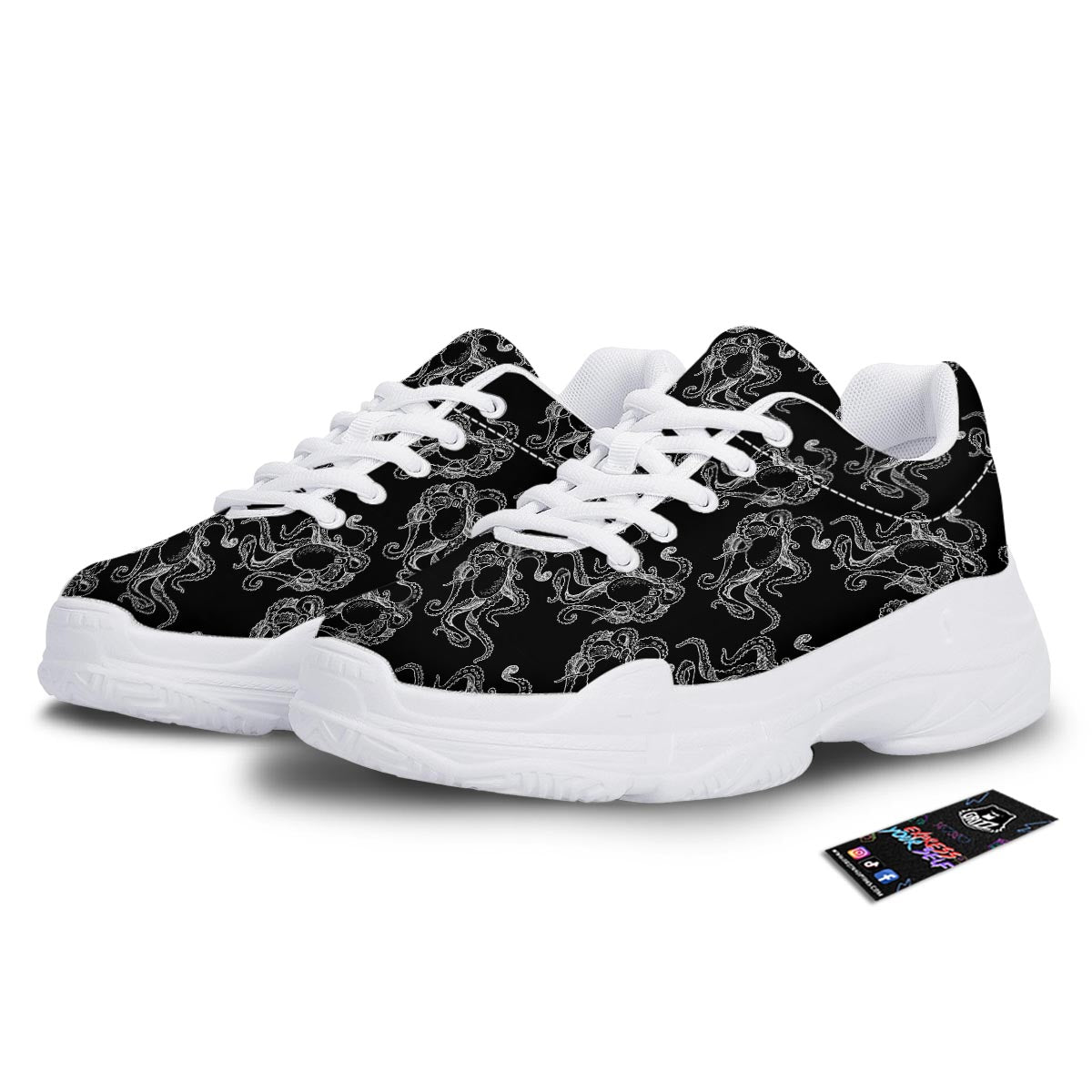 Octopus Tentacles Print Pattern White Chunky Shoes-grizzshop