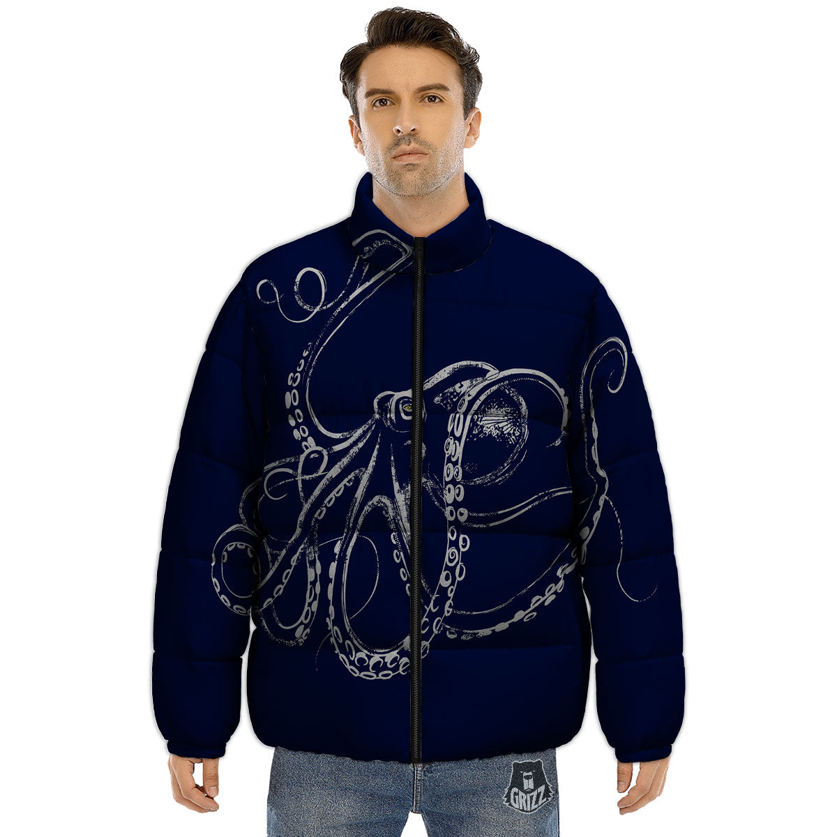 Octopus Tentacles Print Puffer Jacket-grizzshop