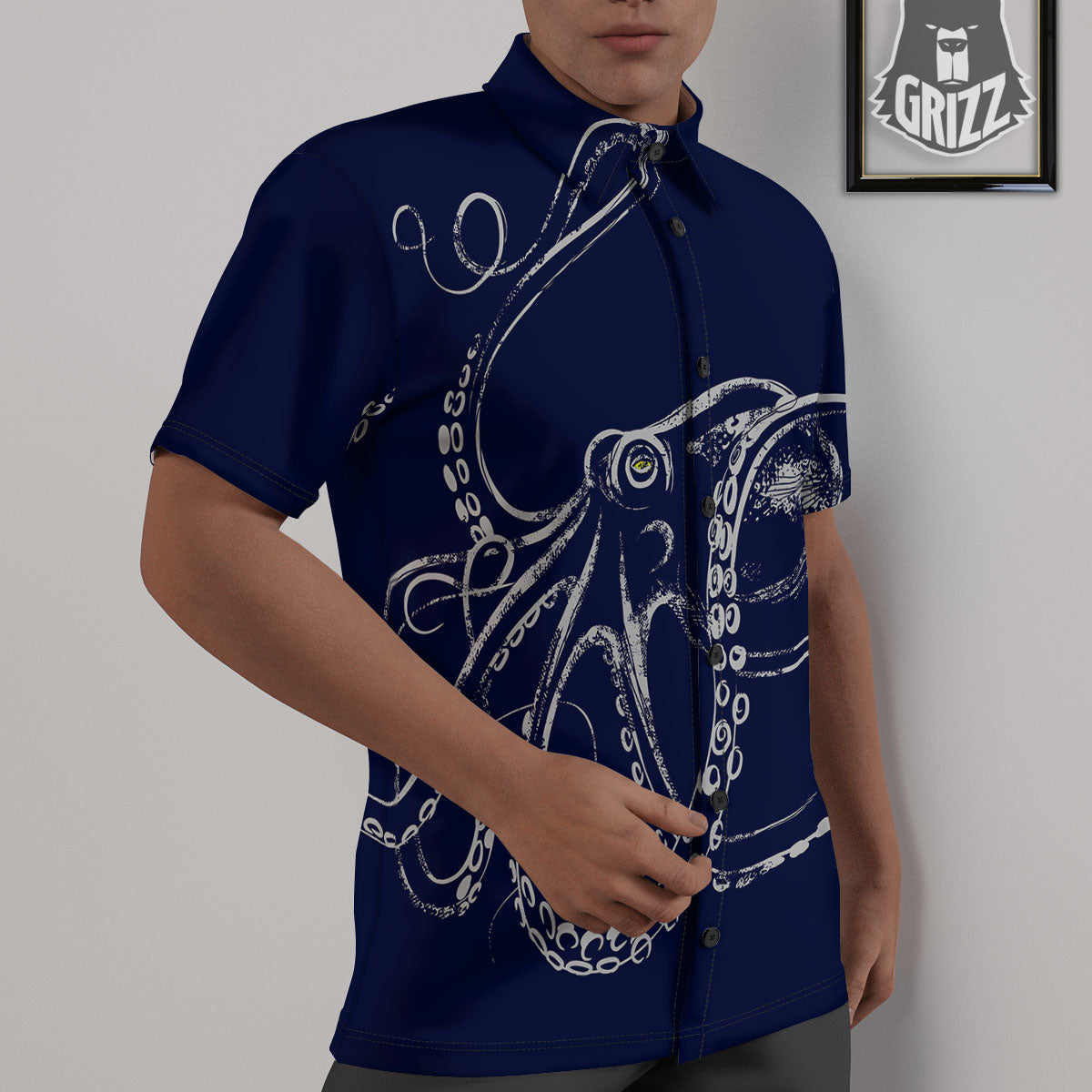 Octopus Tentacles Print Untucked Shirts-grizzshop