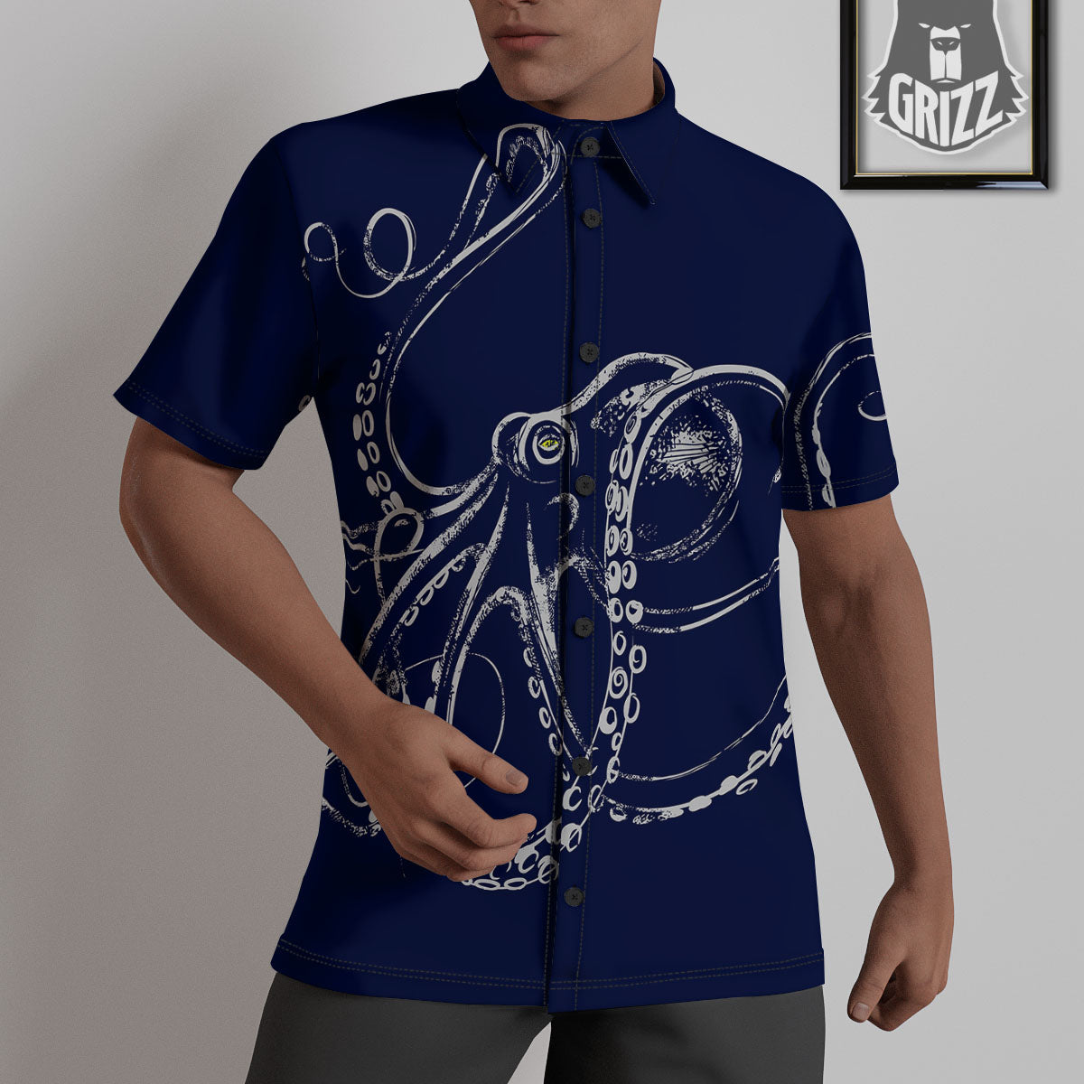 Octopus Tentacles Print Untucked Shirts-grizzshop