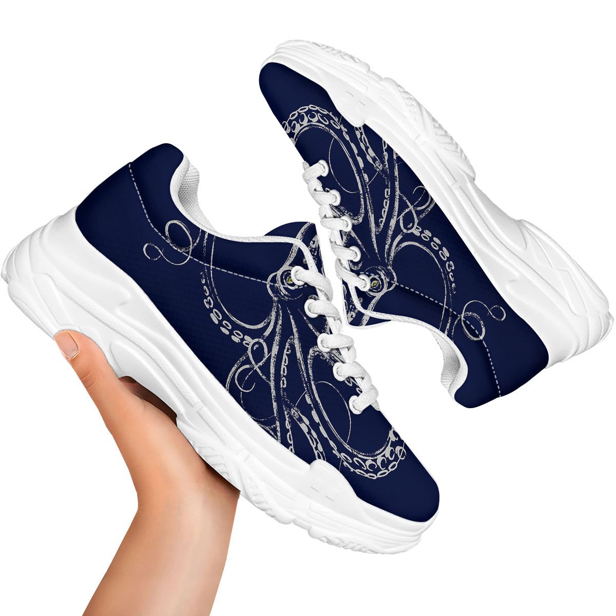 Octopus Tentacles Print White Chunky Shoes-grizzshop
