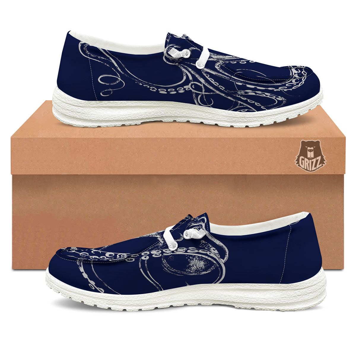 Octopus Tentacles Print White Loafers-grizzshop