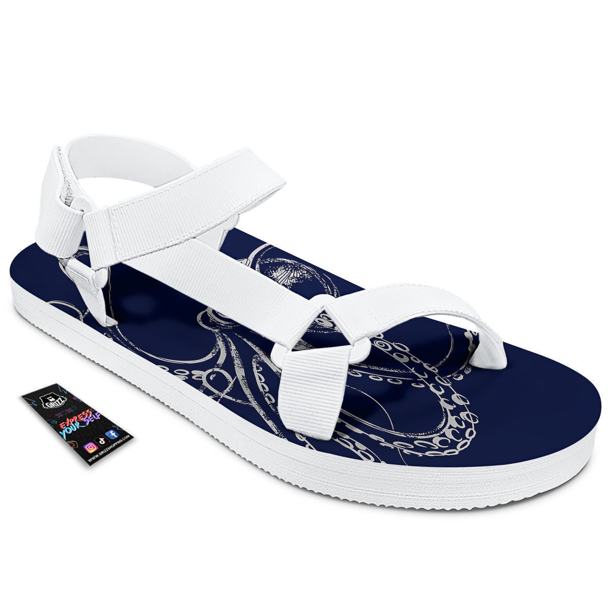 Octopus Tentacles Print White Open Toe Sandals-grizzshop