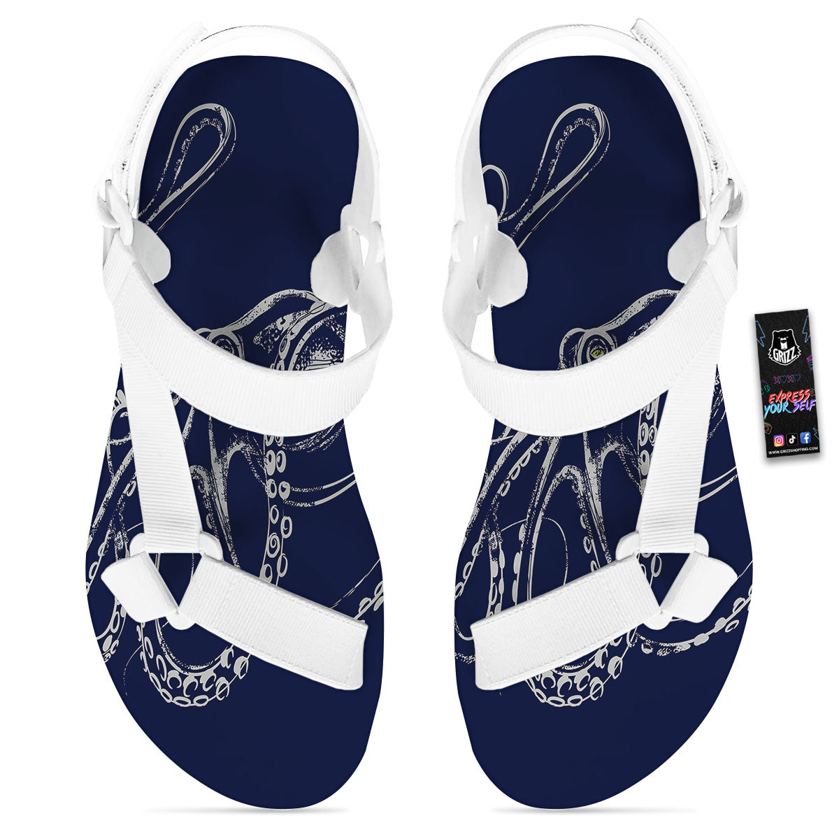 Octopus Tentacles Print White Open Toe Sandals-grizzshop