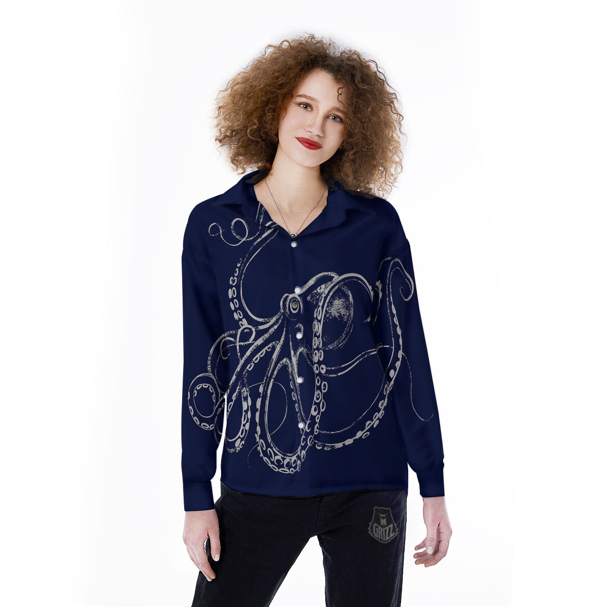 Octopus Tentacles Print Women's Long Sleeve Shirts-grizzshop