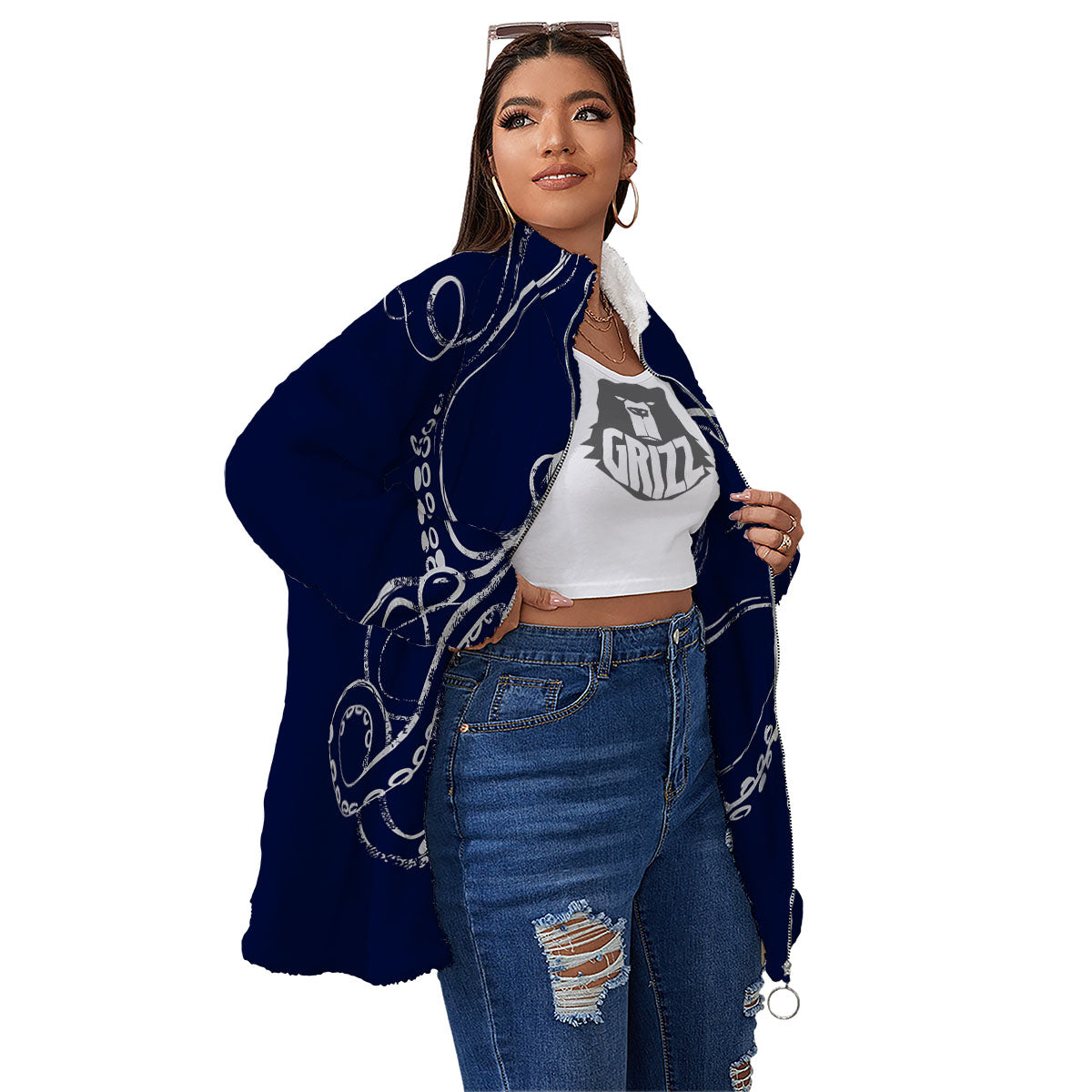 Octopus Tentacles Print Women's Sherpa Jacket-grizzshop