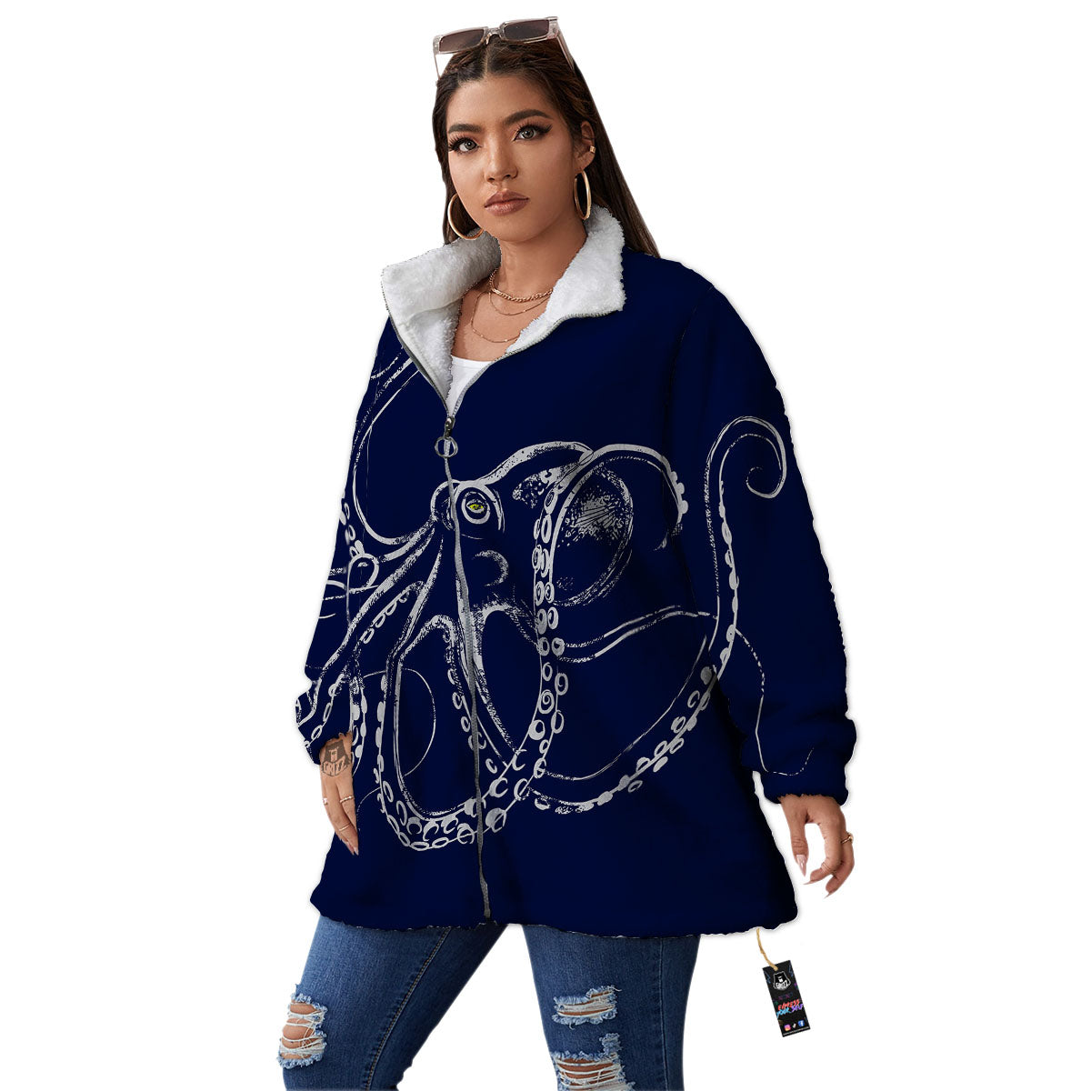 Octopus Tentacles Print Women's Sherpa Jacket-grizzshop