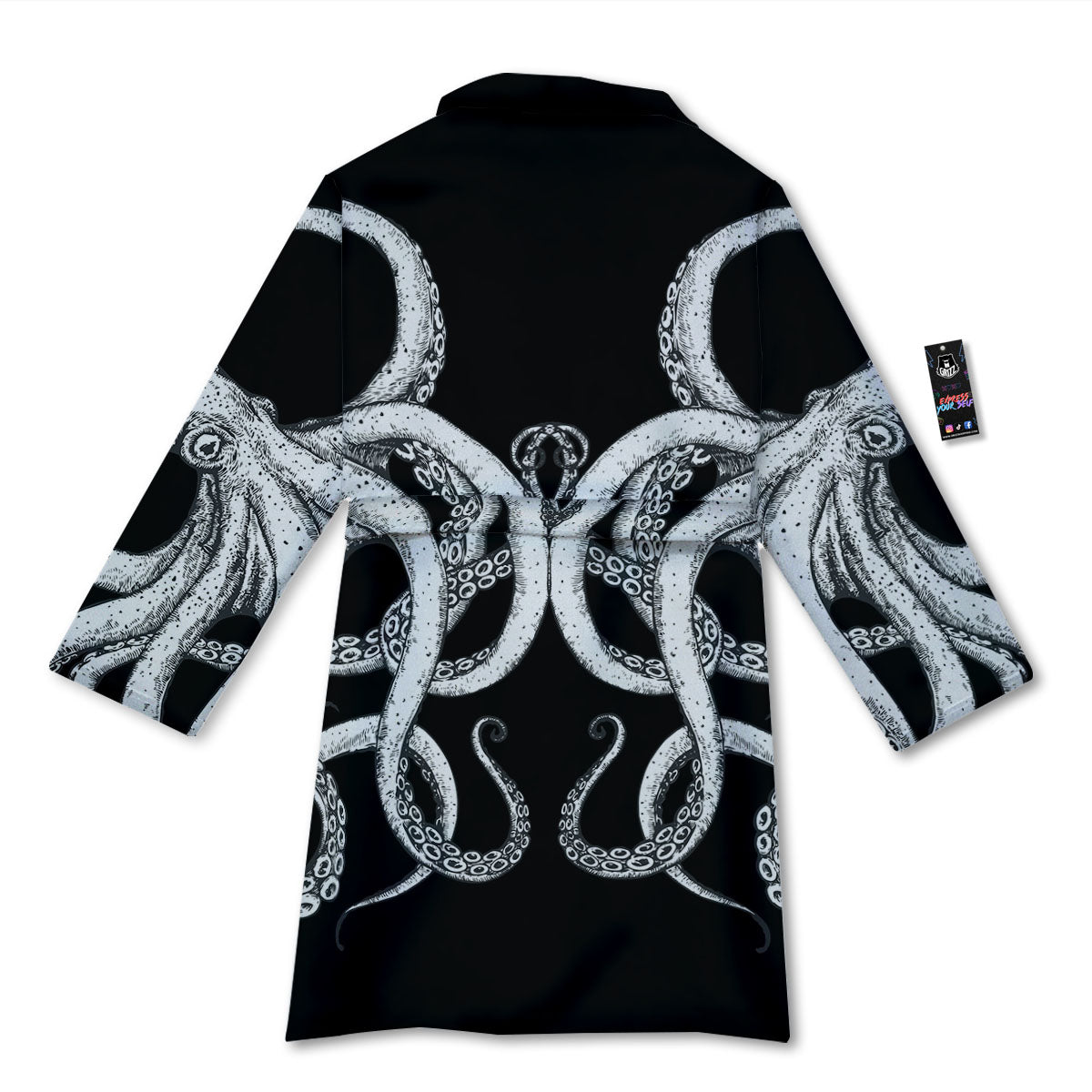 Octopus Tentacles White And Black Print Bathrobe-grizzshop