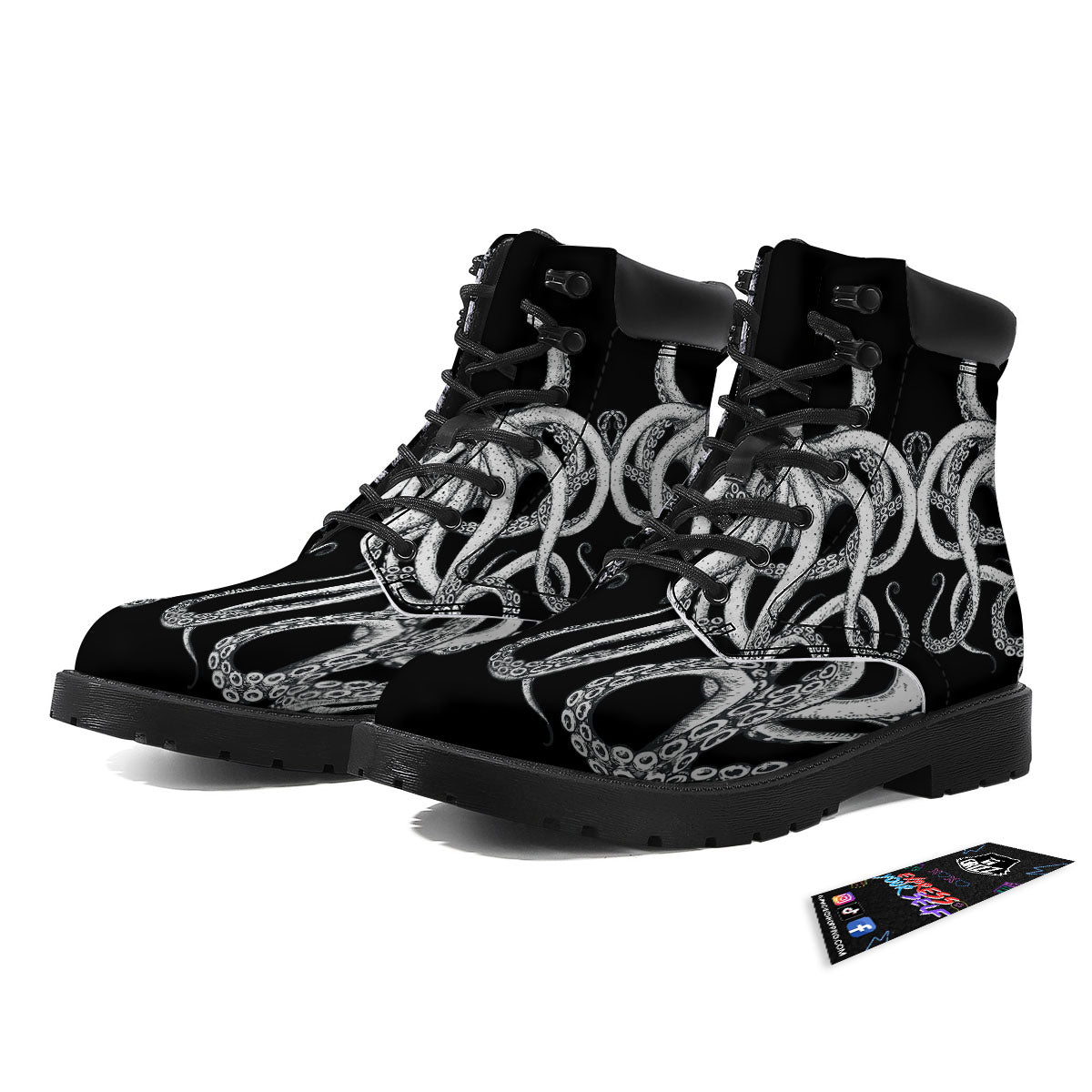 Octopus Tentacles White And Black Print Boots-grizzshop